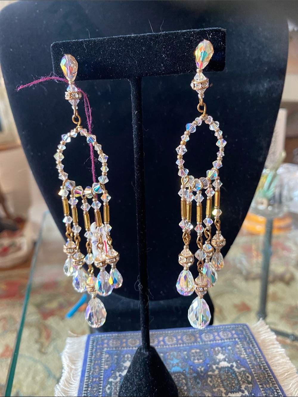 Crystal Drop Chandelier Earrings - Gold and Iridescent